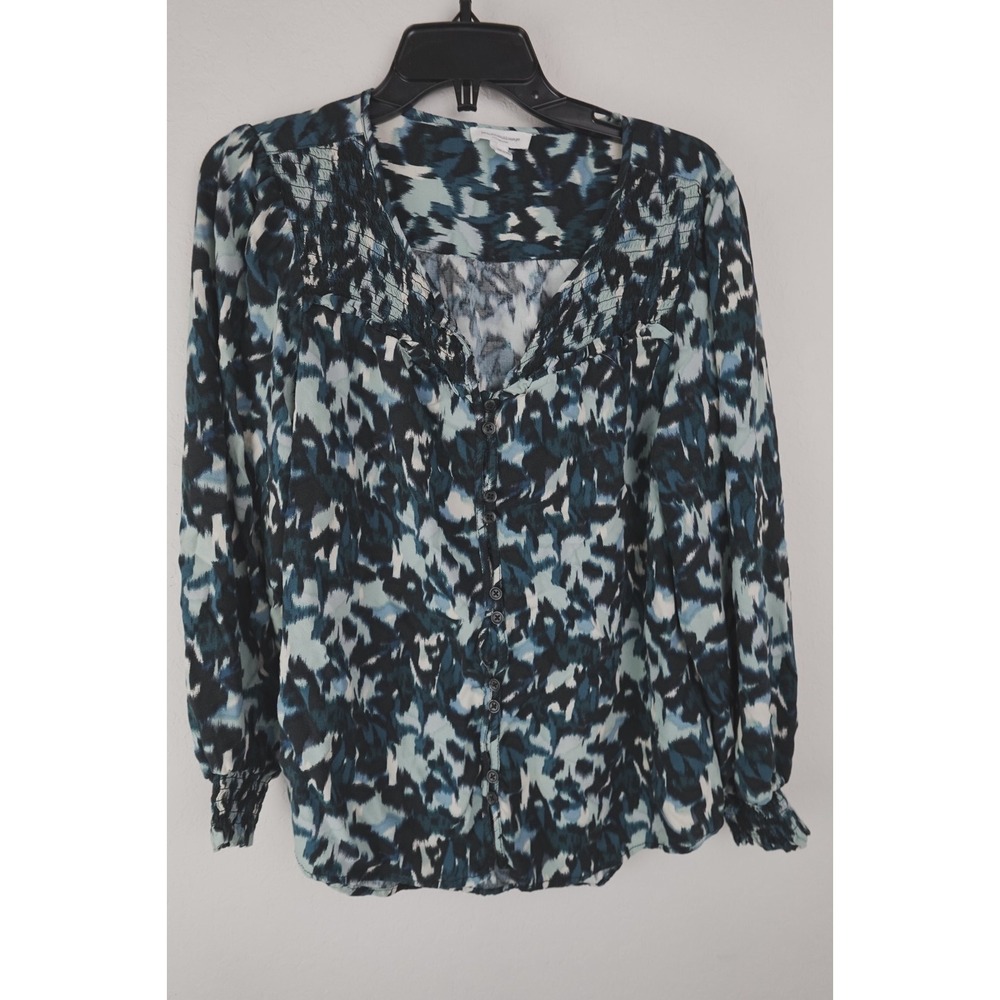 BeachLunchLounge Talia Blue Tunic Blouse - Size Large - Long Sleeves